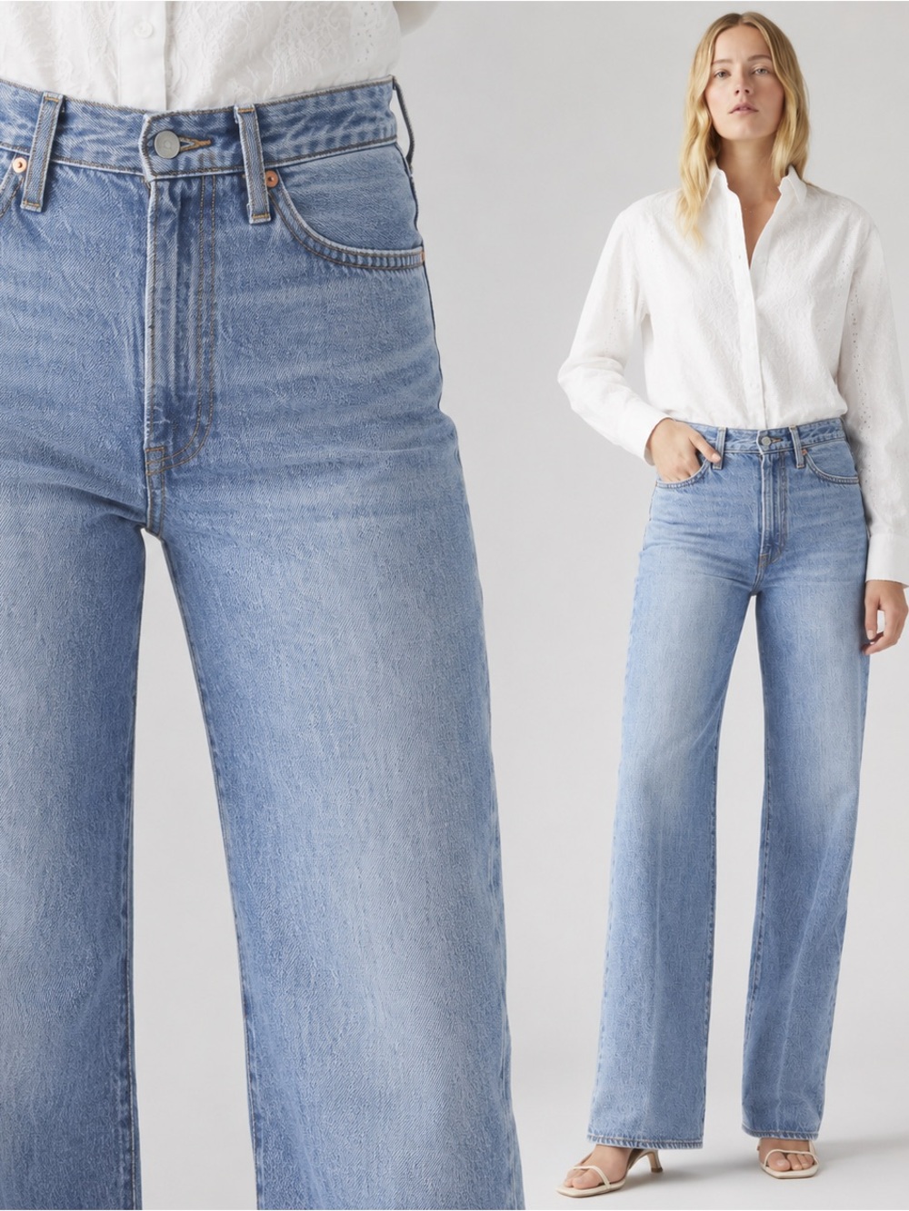 Levi's Ribcage Wide Leg High Rise Jeans 27x32 "Not The Same" Medium Blue NWT